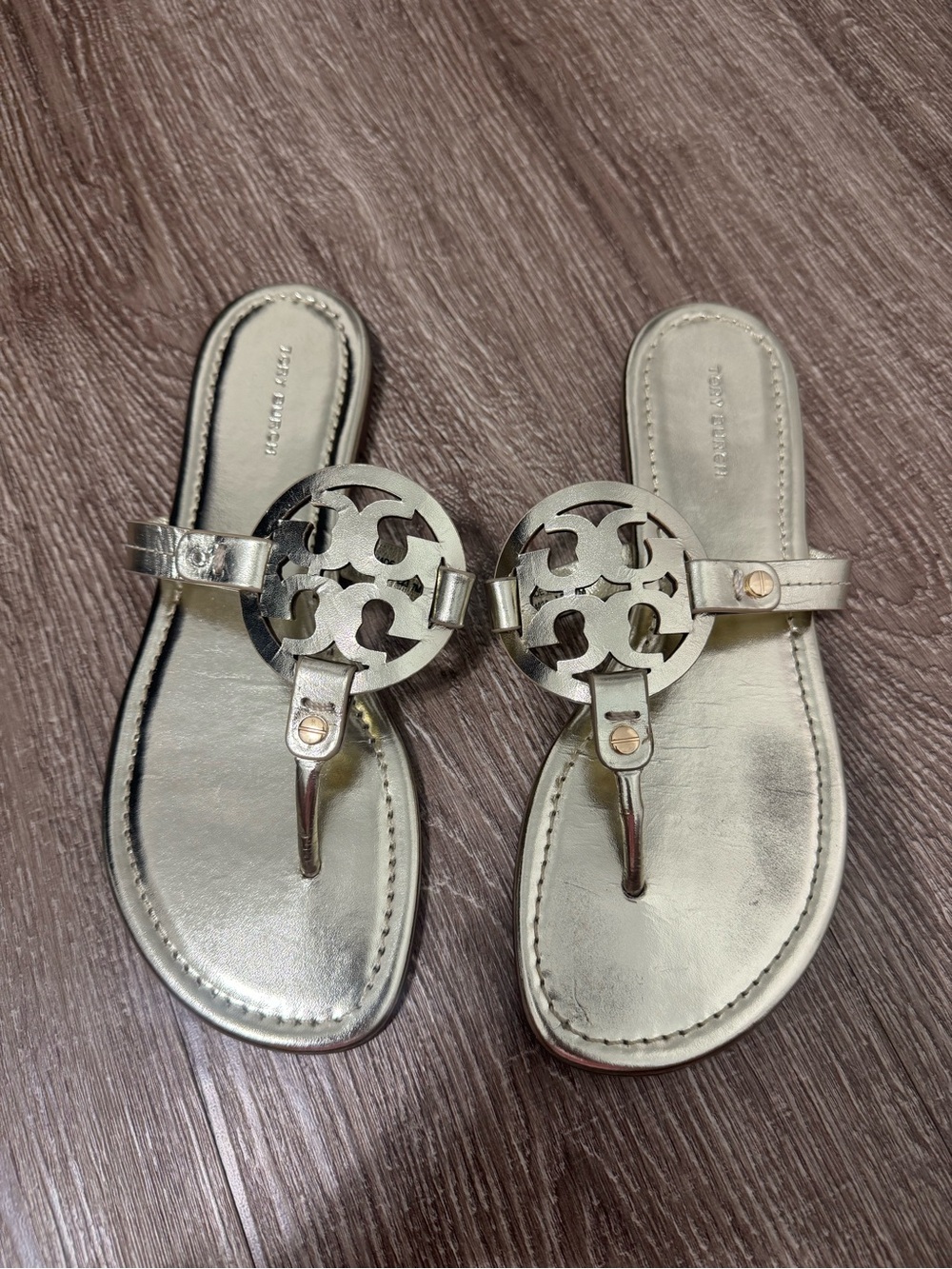 Tory Burch Gold Logo Thong Sandals
